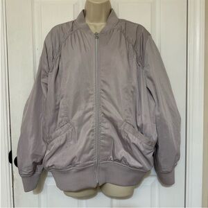 Zella Metallic Satin Bomber Jacket Gray Ruched Sleeves Size 1X